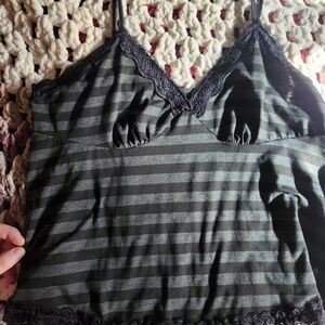 Black and Gray Striped Lace Cami